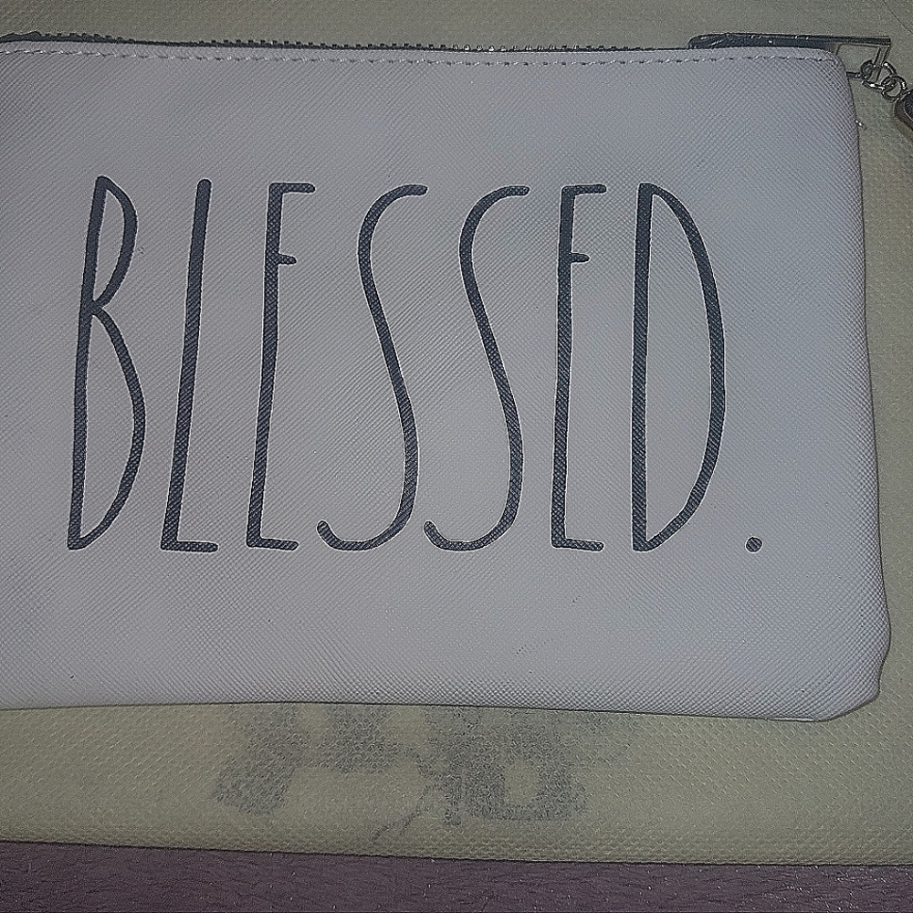Rae Dunn White Pouch with Black Text